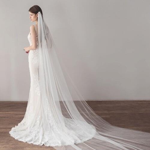 Tanpell One-Layer Cathedral Train Cut Edge Wedding Veil Royal Ivory Tulle Accessories Bridal Wedding Veil