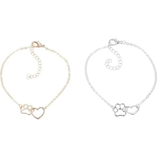 Pet Paw Footprint Bracelets Shellhards Cute Animal Paws Dog Love Heart Charm Bracelet For Women Bracelets