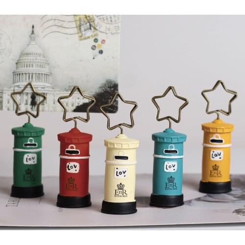 Retro Mailbox Message Note Holder Ornaments Photo Holder Memo Clip Business Card Holder Office Home Desk Decoration Accessories