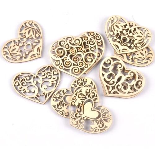 38x50mm Mixed Lace Heart Hanging Pendant Wood Slices Crafts For DIY Scrapbook Home Decor Wooden Ornament 10pcs m2584