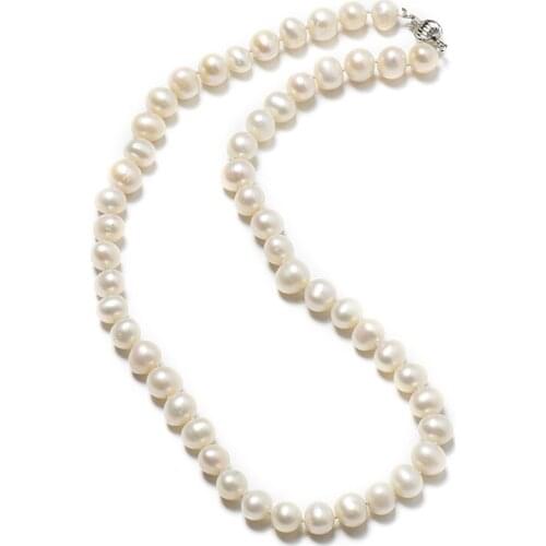 9-10 mm Pure white Full and Plump smooth 9-10 MM pear Beads Freshwater Natural Chain Type Necklace
