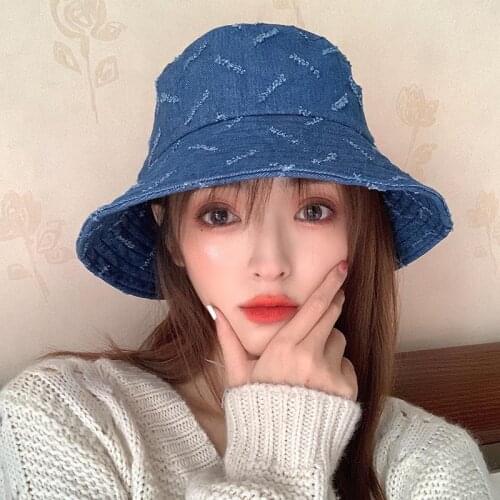 Casual Collapsible Denim Bucket hat For Women jean Cotton cap Bonnet peaked cap Panama hat bonnet Fishing hat chapeu bucket
