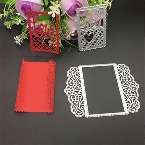 Love Heart Grid Lace Frame Rectangle Metal Cutting Dies Stencil Scrapbooking Photo Album Card Paper Embossing Craft DIY