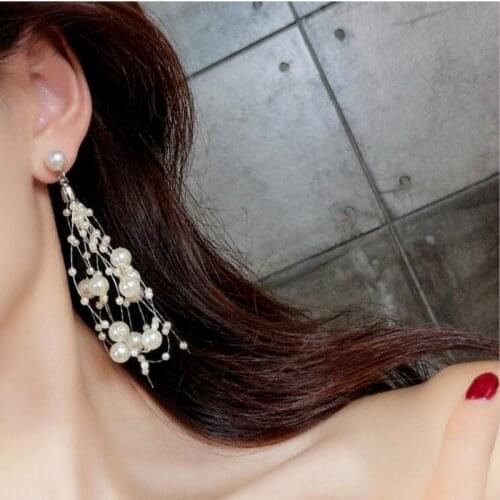 RONGBIN 2020 Luxury Simulated Pearl Long Earrings For Women Silver Color Dangle Drop Earrings Wedding Jewelry Brincos Orecchini
