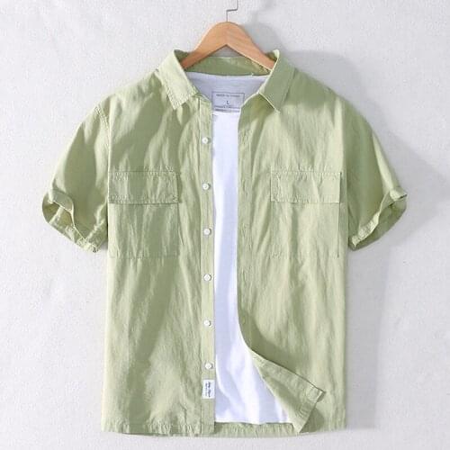 Summer New Cotton Work Short Sleeve Large Size Shirt Lapel Double Pocket Outdoors Camping Trekking Travel Thin Casual Mens Tops