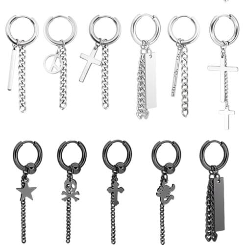 Fashion Popular Stainless Steel Stud Earrings Skull Cross Star Tassel For Women Men Hip Hop Jewelry Gifts 1pieces