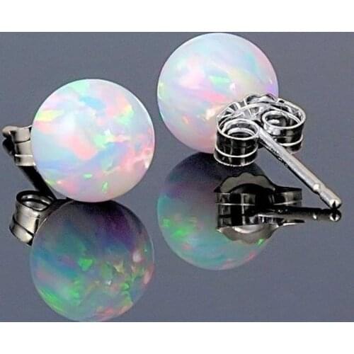 2020 new ball Created White Fire Opal Earrings For Women silver color Stud Earrings with stamp Wholesale Jewelry