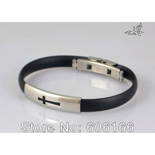 48pc/lot Cutout Cross Stainless Steel Bracelets Silicone Wristbands Christian Catholic Fashion Religious Jewelry