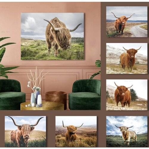 Nordic Prints Highland Cow Wall Art Canvas Animals Canvas Painting Posters and Prints Scandinavian for Living Room Home Decor