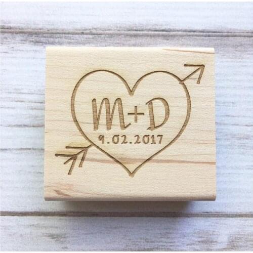 Wedding Stamp Heart Arrow Initials and Date - Save the Date, Weddings, Anniversary, Rustic Rubber Stamp