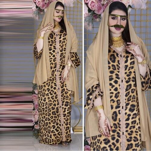 U-cn Eid Mubarak Dresses Abayas For Women Abaya Dubai Turkey Islam Leopard Muslim Hijab Jalabiya Dress Vestidos Robe Kaftan