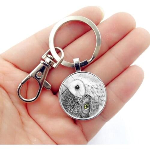 WG 1pc Vintage Animal Owl Tai Chi Pendant Keychain Glass Ball Time Gem&stone Metal Keyring For Women Bag Pendant Jewelry
