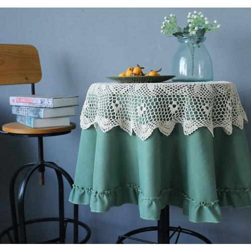 Green Table Cloth Country Style Ruffle Multifunctional Round Table Cover Tablecloth Home Kitchen Decoration