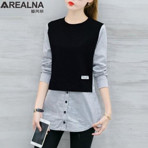 Haut Femme Elegant Blouse Women Korean Style Casual Striped Patchwork Shirt Fake Two Pieces Long Sleeve Lady Tops Blusas Mujer