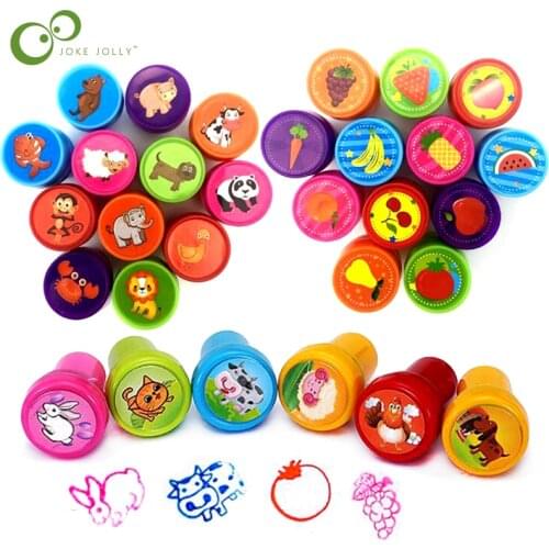 16pcs Self-ink Cartoon Rubber Stamps Toy Kids Event Supplies Puzzle DIY Scrapbook Birthday Gift Toy Educational Toy for Kids GYH