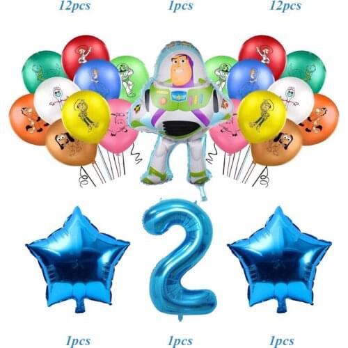 28pcs Toy Story Cartoon Blue Colors Number Foil Latex Balloons Birthday Party Decorations Supplies Helium Balloons Supply