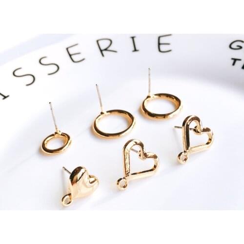 ZEROUP Round Heart Shape Gold Plated Earring Setting Ear Drop Accessories DIY Material Handmade Craft Jewelry Components 6pcs