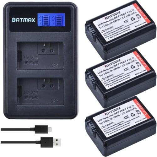 Batmax NP-FW50 npfw50 NPFW50 Battery+LCD Dual USB Charger for Sony NEX-7 NEX-5N NEX-5R NEX-F3 NEX-3D Alpha a5000 a6000 DSC-RX10