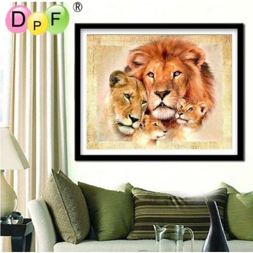 New DIY 5D Full Diamonds Embroidery Happy lion Round Diamond Painting Cross Stitch Kits Diamond Mosaic Home Decoration