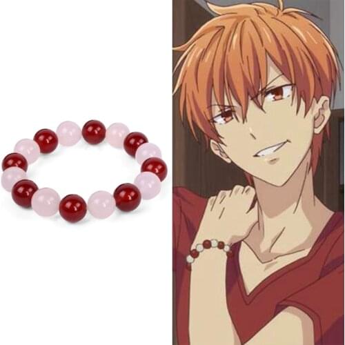 Anime Fruits Basket Bracelet Kyo Sohma White Red Crystal Beads Bangle Bracelets for Women Men Cosplay Jewelry Accessory