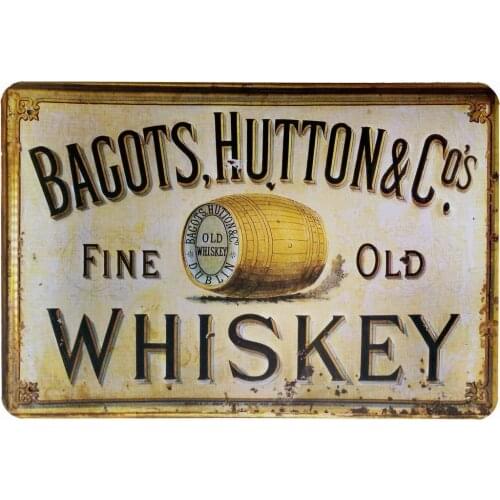 Bagots,Hutton Fine Old Whiskey Retro Vintage Tin Sign 12" X 8"