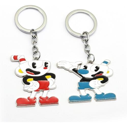 Game Cuphead Keychain Cup Head Key Chains Metal Keyrings Porte Clef Rat Key Holder Keyring Kids Gift Men Jewelry