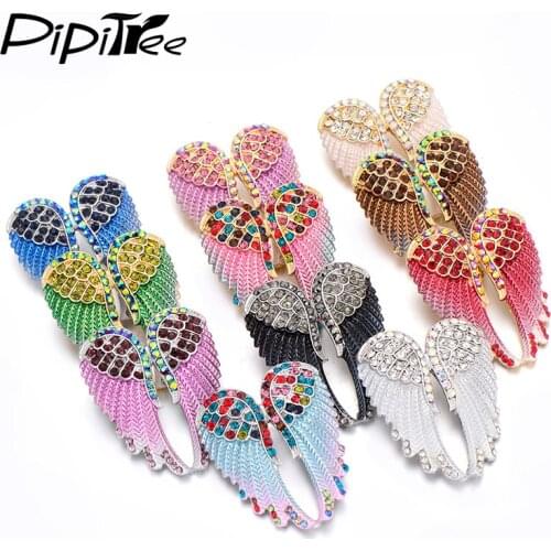 Pipitree 11 Colors Feather Angel Wings Brooch Women Lady Party Christmas Gift Rhinestone Crystal Brooches Pins Vintage Jewelry