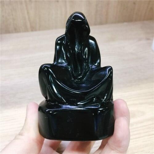 Natural Stone Black Obsidian Death Handmade Carved Wizard Powerful Statue For Home Decoration Gift