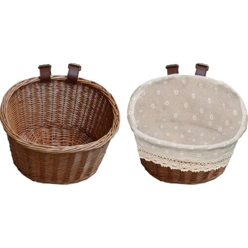 Children Front Handlebar Bike Basket Handwoven Children Backpack Kids Artificial Weaving Wicker Basket Bicycle Storage Basket