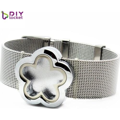 Diylocket 5pcs 30mm Flower magnetic glass floating locket bracelet stainless steel wristband without Charms LSLB10*5