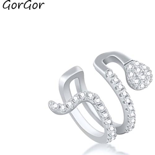 GorGor Clip Earrings Women 925 Sterling Small Snake Double Layer Cubic Zirconia Creative Special Party Jewelry 60204090087