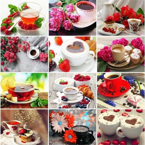 HUACAN Full Drill Diamond Painting New Arrival Coffee Mosaic Landscape Diamond Art Embroidery Handmade Kitchen Decor