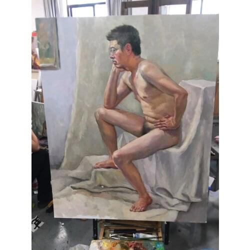 Hand-made Oill Paintings From China Mainland University: XI'an Academy of Fine Arts.a nude painting.Title:The Thinker