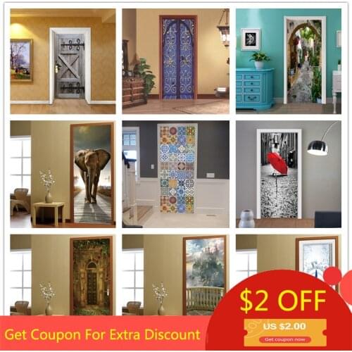 Creative 3D View Door Sticker DIY Home Decor Decals Self Adhesive Wallpaper On Door Waterproof Mural For Bedroom Door Renovation