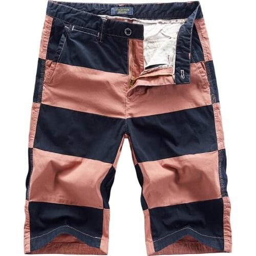 Summer mens 97.5% cotton two-color stitching Tooling casual shorts 2021 new mens high-end brand outdoor sports slim shorts