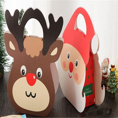 Cute Christmas Gifts Box Paperboard Santa Claus Elk Pattern Candy Box Bag Christmas Decor Christmas Eve Gift Packaging