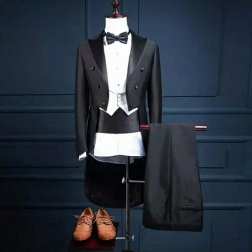 Prom Dresses Mens Suits For Wedding Groom Wear Classic Business Suit Dinner Suit Longcoat Three Pieces Suit(Jacket+Pants+Vest)