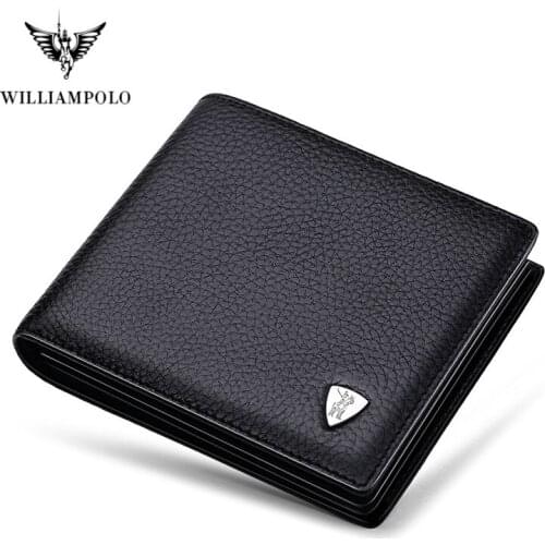 Williampolo Wallet Men 100% Genuine Leather Short Wallet Vintage Cow Leather Casual Male Wallet Purse Standard Holders Wallets