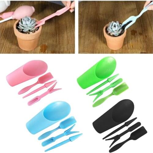 F63A 4Pcs Garden Planter Kit Sowing Shovel Scoop Bucket Spoon Succulents Seedlings Tool Bonsai Fertilizer Drilling Device DIY