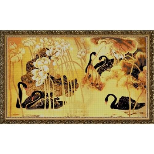 FREE delivery Top Quality lovely classical counted cross stitch kit black swans swan and lotus flower