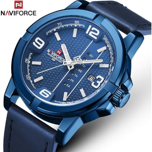 NAVIFORCE Luxury Mens Watches Leather Strap Quartz Business Men Watch Mens Sports Military Army Male Wrist Watch Gift