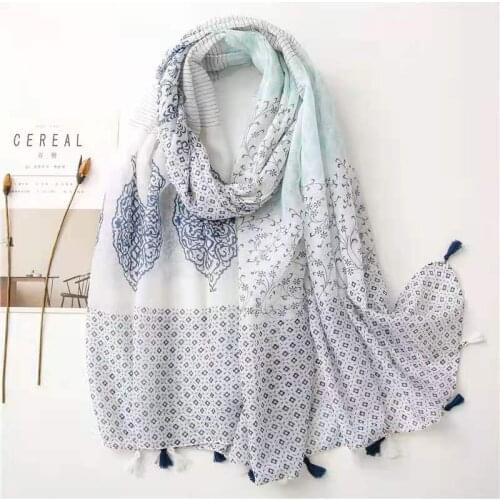 2021 New Spring Vintage Flower Print Tassel Scarf Shawls Long Soft Floral Scarves Hijab Wrap