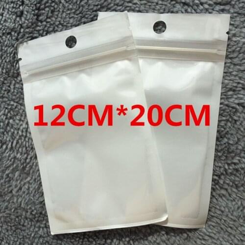 Wholesale 12cm*20cm White / Clear Self Seal Zipper Plastic Retail Packaging Bag, Ziplock Bag Retail Package With Hang Hole