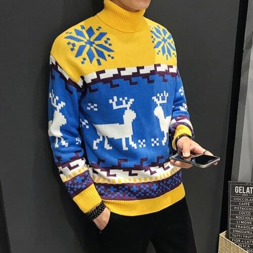 Autumn Fashion Sweater Men Sika Deer Pattern Retro Sweater Men Female Casual Knitted Pullovers Christmas Gift Male Pull Sweter