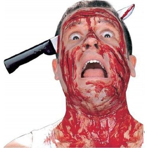 1 Pc) Plastic Fake Knife With Blood Through Head Tricky Toy For Kids Scary Halloween Decoration Props Accessories For Party 5Z
