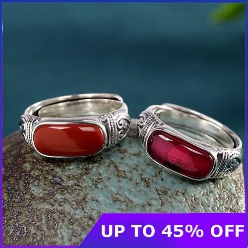 Real 925 Sterling silver accessories new red agate red corundum ring simple and generous opening fashion woman ring Jewelry