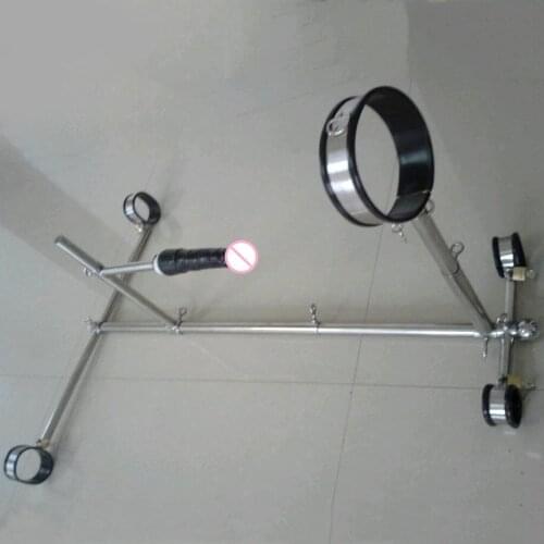 Top stainless steel adjustable spreader bar slave bondage restraints frame neck collar hand ankle cuffs dildo bdsm fetish toys