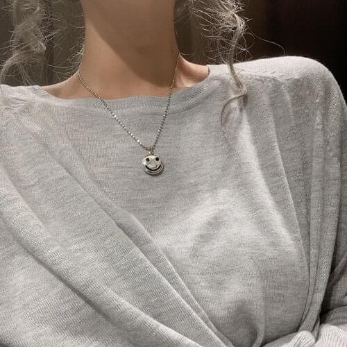 925 Sterling Silver Smileing Face Thai Silver Necklace Fashion Clavicle Chain Necklace For Women Jewelry Gifts S-N597