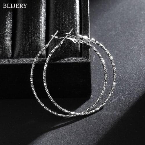 BLIJERY Shiny Silver Color Hoop Earrings for Women Girl Starry Style Circle Earrings Aros Party Jewelry Gifts Boucles d'oreilles
