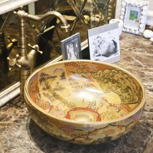 Bathroom Washbasin Table Top Basin Circular Washbasin Ceramic Art bathroom sink